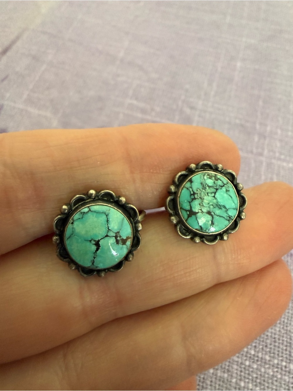 Vintage Sterling Silver Turquoise Screw Back Earrings Southwestern 4g